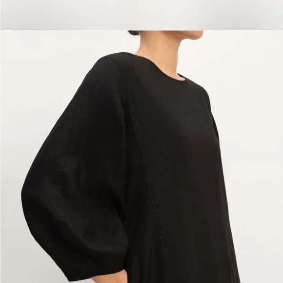 Everlane Black 100% linen Midi Shift Dress size 8: quiet luxury effortless chic - Picture 2 of 5
